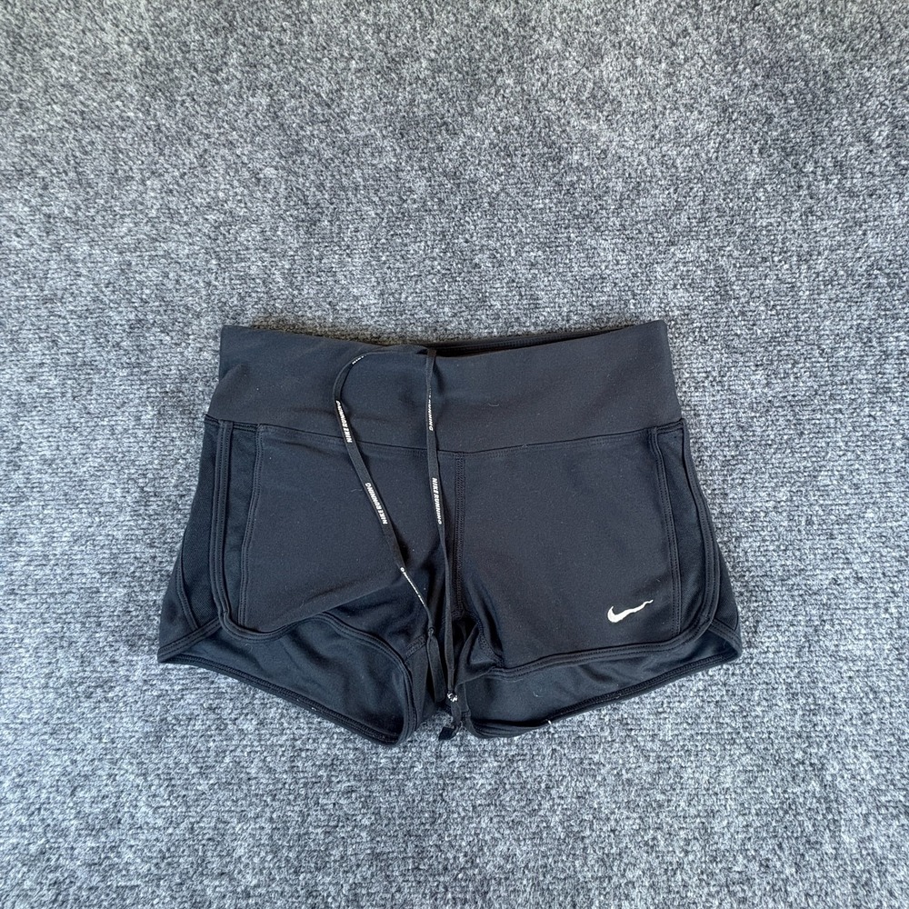 Nike Running Shorts Womens 25x4.5 Black Swoosh Logo Mesh Stretch Performance‎